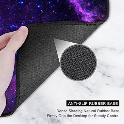 Auhoahsil Large Gaming Mouse Pad, Galaxy Theme XXL 35.4 x 15.7 in Desk Pad Stitched Non-Slip Rubber Long Computer Mousepad Thin Extended Full Size Desk Mat for Desktop, Laptop, Wireless Mice, Purple - color: 03 Galaxy, size: 35.5L x 15.7W inches