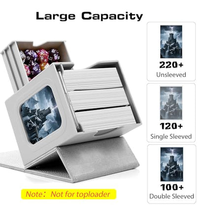 Patented MTG Commander DekBox, 100+ Double Sleeved Card Storage Box with Dice Tray, 35pt Card Holder & 2 Dividers - Magnetic Deck Case for TCG/CCG/Magic/Sports Cards, Grey - color: GREY