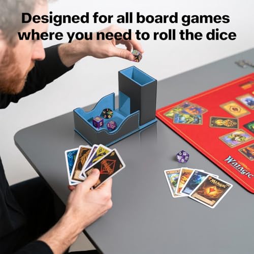 Dice Roller Tower, Premium DND Magnetic Dice Tray, Foldable PU Leather Dice Tower RPG Gifts for Dungeons and Dragons MTG Dm & Player Black/Blue - color: Black/Blue