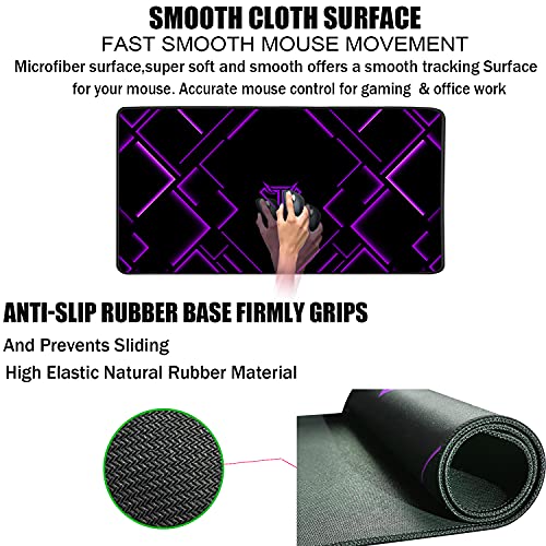 TEDNETGO Large Extended Gaming Mouse Pad, Long Mouse Pads, Extra Large Big Mouse Pad with Stitched Edge, XXL Non-Slip Computer Computer Keyboard Mat for Gamer/Desktop/Office/Home, Purple - color: Purple, size: 31.5L x 15.7W inches