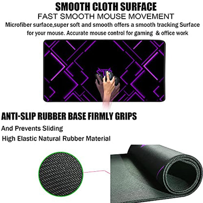 TEDNETGO Large Extended Gaming Mouse Pad, Long Mouse Pads, Extra Large Big Mouse Pad with Stitched Edge, XXL Non-Slip Computer Computer Keyboard Mat for Gamer/Desktop/Office/Home, Purple - color: Purple, size: 31.5L x 15.7W inches