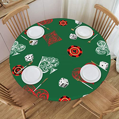 Game Card Round Tablecloth Elastic Fitted Table Cover Washable Elastic Edge Tablecloths for Kitchen Dining Party Fitted Table 40-44 inch - color: Game Card S, size: 40" (Round)