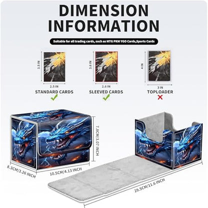 PU Leather Deck Box for MTG Commander Cards, Fits 100+ Double Sleeved Cards, Secure Magnetic Trading Card Storage Case for TCG CCG,Blue Howling Dragon - color: Blue Howling Dragon