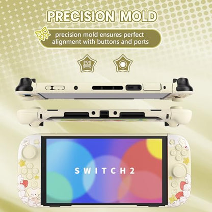 PlayVital Protective Case for Nintendo Switch 2 - Kawaii Dockable Hard Case Shell for Switch 2 with Thumb Grip & Sticker & Button Caps, Anti-scratch, Shockproof Cover Skin - Creamy Mousie Picnic - color: Creamy Mousie Picnic