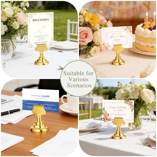Urban Deco 16 Pieces Table Card Holder Place Card Holders 1.7 inches Gold Steel Card Holders for Photos, Food Signs, Memo Notes, Weddings, Restaurants, Birthdays. (Gold) - color: Gold