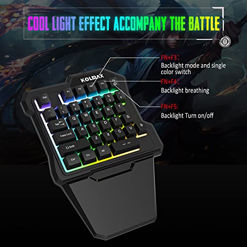 KOLMAX K35 One Handed Gaming Keyboard, RGB Backlit 35 Keys Portable Mini Gaming Keypad with Ergonomic Wrist Rest,USB Wired Game Controller for PC Gamer