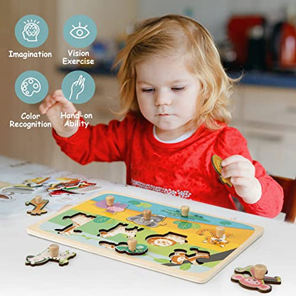 Wooden Peg Puzzles for Toddlers 1-3 - Montessori Educational Learning Puzzle Toys for Baby Gifts - style: Style C