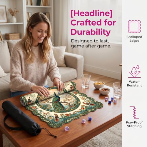 Lemon Yellow Neoprene Mahjong Mat,with 3 Free Dice & 1 Carrying Bag, Chinoiserie Anti Slip Noise Reduction Rubber Game Table Cover Multi Purpose for Mahjong, Card, Board Tile Games (31.5X31.5in, B)