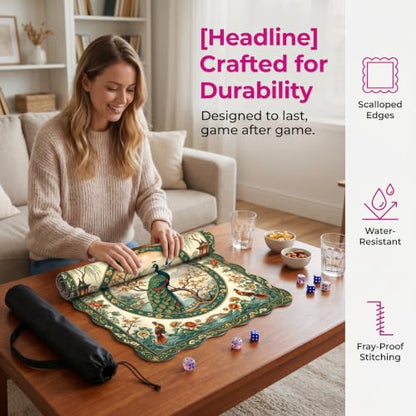 Lemon Yellow Neoprene Mahjong Mat,with 3 Free Dice & 1 Carrying Bag, Chinoiserie Anti Slip Noise Reduction Rubber Game Table Cover Multi Purpose for Mahjong, Card, Board Tile Games (31.5X31.5in, Z)