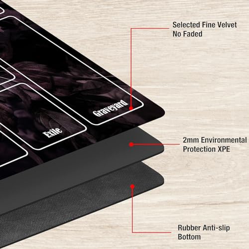 Board Game Mat TCG Playmat Plus 50 Pcs Card Sleeves, 24 x 14 inches Table Mats Games Mousepad with Zones Smooth Surface for MTG RPG CCG Trading Card Game Play Mats, Peony - color: Peony, size: Zone 1