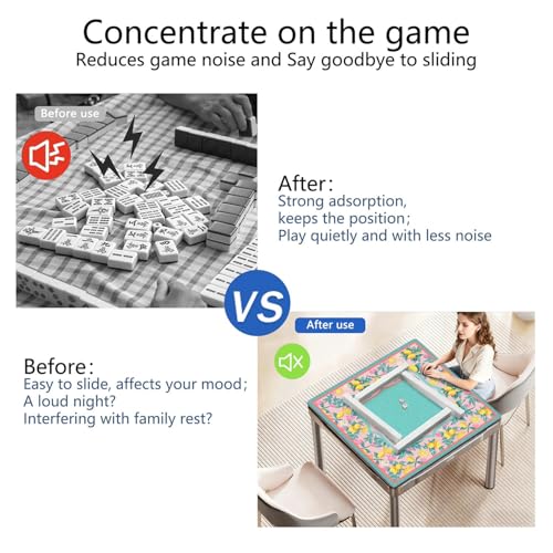Blue Mahjong Mat for Table, 31.5 * 31.5in Anti Slip Lemon American Mahjong Table Cloth, Noise Reduction, Neoprene Mah jongg Mat with Carrying Bag & 3 Dices, Mahjong Set Gift for Board Tile Games Mat - color: Blue01
