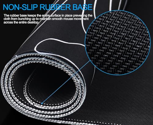 Large Mouse Pad, Waterproof Gaming Mousepad with Non-Slip Rubber Base, Stitched Edges, XXL Computer Long Keyboard Mouse Mat for Gamer, Office & Home, 31.5" x 15.7", Black White Lines - color: Black White Lines, size: 31.5L x 15.7W inches
