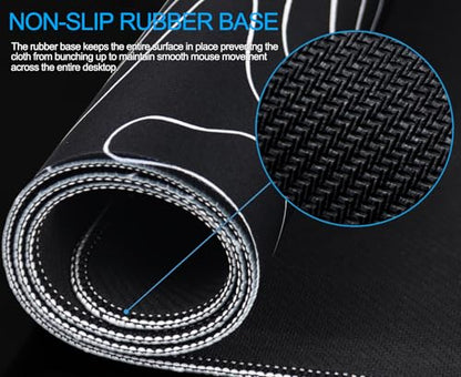 Large Mouse Pad, Waterproof Gaming Mousepad with Non-Slip Rubber Base, Stitched Edges, XXL Computer Long Keyboard Mouse Mat for Gamer, Office & Home, 31.5" x 15.7", Black White Lines - color: Black White Lines, size: 31.5L x 15.7W inches