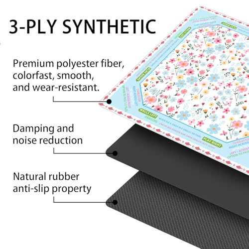 Mahjong mat for Table/31.5lnch/American Mahjong Table Cloth with Rules mats with Drawstring Bag,Noise ReductionAnti-Slip Game mat for Table,for Mahiona/PokerBoard Games/Card Games (Little Flower) - color: White Flowers