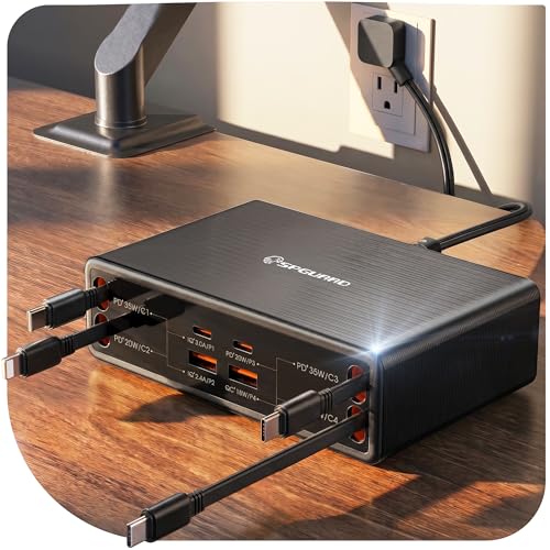 8-in-1 Retractable Charging Station for Multiple Devices, USB-C GaN Hub | 105W Retractable Charger, 4 Cables & 4 Ports, Clutter-Free Desk/Home, Travel-Ready, Fast Charge For iPhone/Galaxy/Pixel/iPad