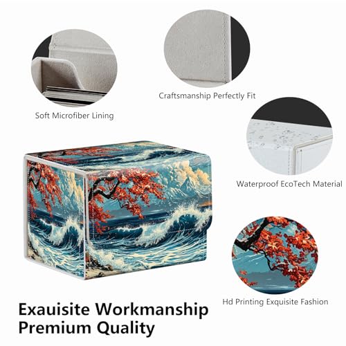 Strong Magnet Card Case Deck Box Mtg Card Box Playing Card Box Magic Deck Box Tcg Up to 200 Cards Creative Pattern Trading Card Storage Box for Collectible Card Games, Great Wave Beach Towel - color: Great Wave Beach Towel