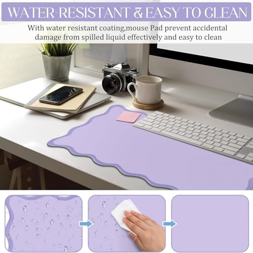 Hahafelt Scalloped Desk Mat Large Desk Pad Cute Coquette Table Mat Back to School Preppy Table Make up Pad Nonslip Graduation Gift with Stitching Waterproof Gaming(Purple,36 x 17 Inches) - color: Purple, size: 36L x 17W inches