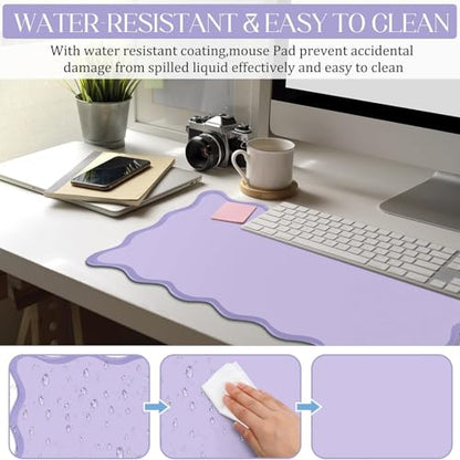 Hahafelt Scalloped Desk Mat Large Desk Pad Cute Coquette Table Mat Back to School Preppy Table Make up Pad Nonslip Graduation Gift with Stitching Waterproof Gaming(Purple,36 x 17 Inches) - color: Purple, size: 36L x 17W inches