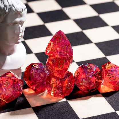 7PCS DND Dice Set,Transparent Sharp Edge Dice Set D&D RPG Polyhedral Die,for Dungeons and Dragons TTRPG Games Roleplaying Games,with Gift Box(Red) - color: Galaxy Red