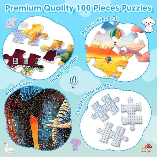 Puzzles for Kids Ages 6-8 8-10 Year Old - Elephants, Farm, Beach, Dogs, Large Piece Puzzles for Seniors Adults 100 Pieces Jigsaw Puzzle for Kids Ages 4-6, Learning Educational Toys - style: Animals Beach