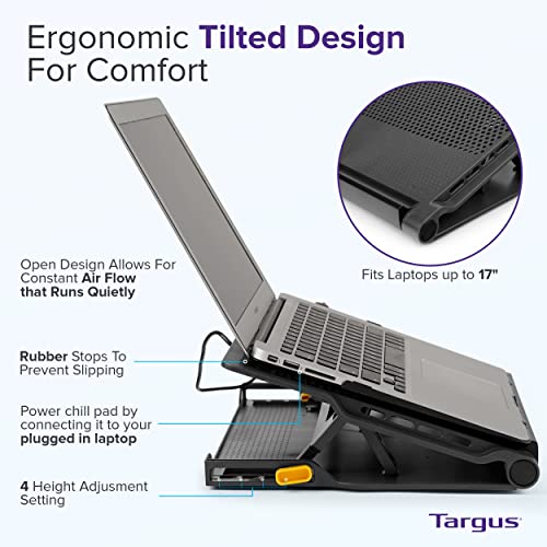Targus Laptop Cooling Pad for Laptops up to 17-inches, Dual High-Speed Fans Chill Mat + 4-Port USB Hub Laptop Fan Cooling Pad for Work, USB Stand Cooling Pad for Gaming Laptop Cooling Fan (AWE81US) - size: Model AWE81US - Cooling Pad