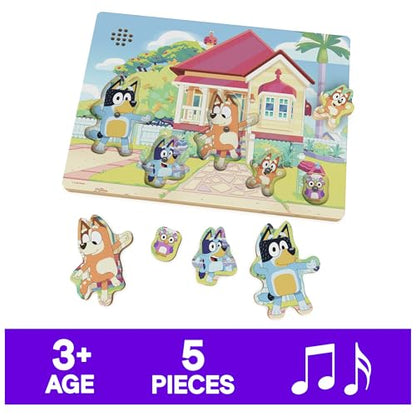 Spin Master Games Bluey Sound Puzzle | Chunky Wooden Bluey Puzzle with Sounds From the Show, Place Character Pieces to Trigger Sound, 5 Puzzle Pieces, Ages 3 & Up