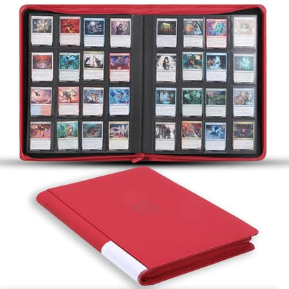 Snekdy premium 1024-pocket trading card binder, Card Albums 16 pockets, waterproof PU-leather Cover album with side loading, holds gaming, baseball (Red) - color: Red