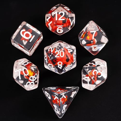 UDIXI DND Dice Set Resin Dragon Polyhedral Dice Set for D&D Tabletop Games | Velvet Storage Bag, DM Gift, for Dungeons and Dragons Role Playing Games Board Games - color: Red Dragon