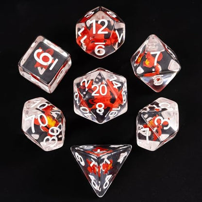 UDIXI DND Dice Set Resin Dragon Polyhedral Dice Set for D&D Tabletop Games | Velvet Storage Bag, DM Gift, for Dungeons and Dragons Role Playing Games Board Games - color: Red Dragon
