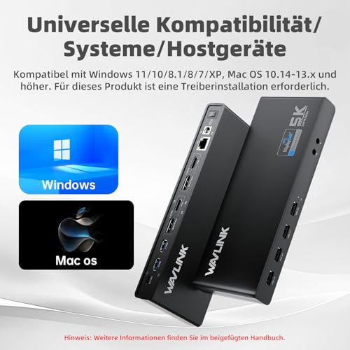 WAVLINK Pro Dual 4K@60Hz Universal Docking Station | USB 3.0/USB-C Laptop Dock for Mac & Windows | 2 HDMI/DP Monitors, Gigabit Ethernet, 6 USB 3.0 | Home Office & Multi-Screen Productivity. - color: 69DK25