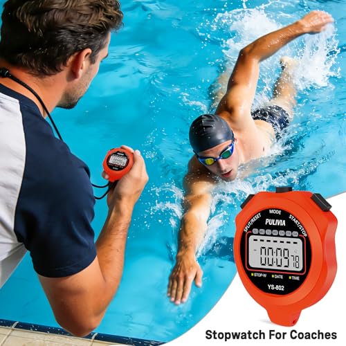 Stopwatch Timer, Digital Stop-Watch for Sports, Red | Multi-function Stopwatch with Single Split/Lap Timing, Button Beep Alarm Clock, Ideal for Coaches Kids PE-teacher - color: Red