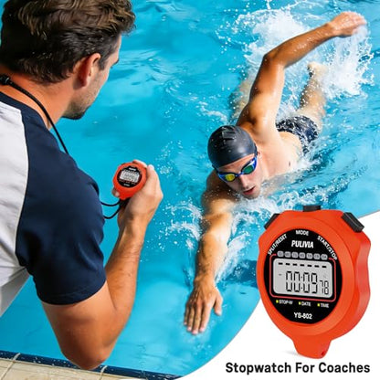 Stopwatch Timer, Digital Stop-Watch for Sports, Red | Multi-function Stopwatch with Single Split/Lap Timing, Button Beep Alarm Clock, Ideal for Coaches Kids PE-teacher - color: Red