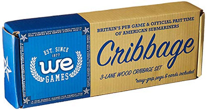 WE Games 3 Player Wood Cribbage Set - Easy Grip Pegs and 2 Decks of Cards Inside of Board - Walnut Stained - color: Walnut Stain