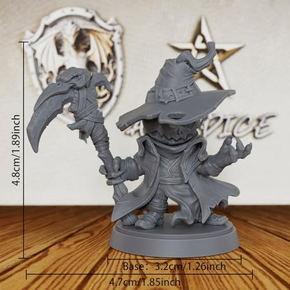 AUSPDICE TTRPG Minis for Fantasy Role Playing & Tabletop RPG Game - 28mm Scale Miniature Figure for Dungeon Masters & Miniature Game, Humanoid RPG Accessory - Pumpkin Demon (AS239) | Humanoid Pumpkin Demon with Witch Hat and Scythe for Fantasy Role Playin