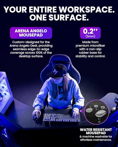 Arozzi Arena Angelo Gaming Desk Pad Gunmetal | Desk-Wide Microfiber, 88.6 x 28 in, Anti-Slip Rubber Base, Water-Resistant, Machine Washable - color: Angelo Gun Metal