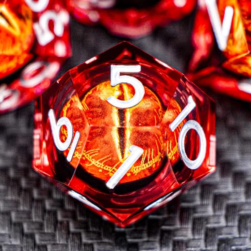 ARUOHHA DND Resin Dice Gazes Eye Dice Silver Red Liquid Core Flaming RPG Sharp Edged Dice Set with Gift Box, Polyhedral D and D Dice Set Compatible with Dungeons Dragons Role Playing Game D20 D6 - color: Sl01-red Silver