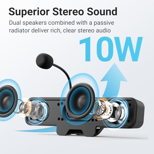 INGA Computer Speakers with Detachable Mic, Plug and Play Desktop Speakers, One-Touch Mute Microphone, Stereo & Bass, Easily Clamps to Monitor, Compatible with PC, MAC, Laptop - size: Speaker with Mic