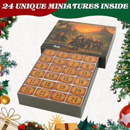 24-Day Fantasy Tabletop Advent Calendar – 24 Unpainted 28–32mm RPG Miniatures – PVC Figures for Roleplaying, Skirmish & Board Games – Holiday Gift for Game Masters & Painters