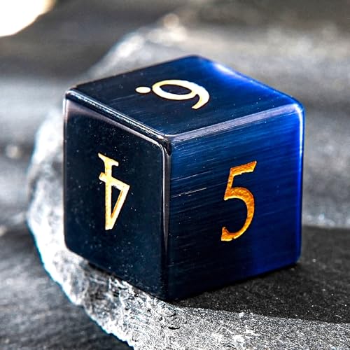 Dark Blue Cat's Eye Crystal DND Dice Set 7 PCS Gemstone Suitable for Dungeons and Dragons D & D RPG Games - color: Dark Blue Cat Eye