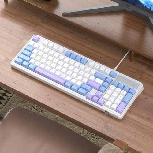 Camiysn Wire Gaming Keyboard, 7 Colorful Rainbow Backlight Classic Gaming Keyboard (White & Blue & Purple) - color: White & Blue & Purple