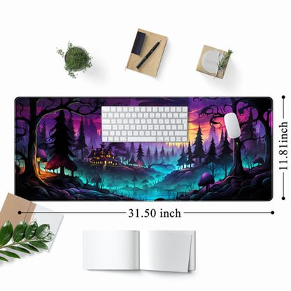 Mystic Forest Desk Mat Purple Cute Large Mouse Pad Extended Gaming Mousepad XL Big Aesthetic Desk Pad Cool Anime Keyboard Mat Laptop Desktop Mouse Mat 31.5''X11.8'' - color: Mystic Forest