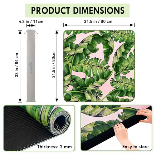 31.5" Tropical Plants Mahjong Mat,Non-Slip Noise-Reducing Game Mat | Crease-Free Rubber Gaming Table Cover with Carrying Bag for Poker Dominoes & Board Games Gifts - color: Tropical Leaf