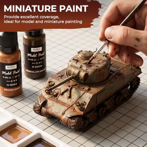 Nicpro 10 Colors Rust & Weathering Model Paint Set, 20ml Modeling Acrylic Paints, Brush & Airbrush Compatible, Miniature Paint Set for Model, Vehicle, Terrain, Dioramas & 3D Prints, with 1 Thinner - style: Rust & Weathering