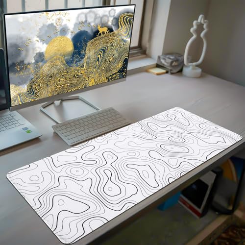White Mouse Pad, Topographic Mouse Pad for Desktop | Large Gaming Mousepad, Stitched Edges & Non-slip Base, XL Long Mousepad for Desktop Office Gaming Home - color: Topographic Contour