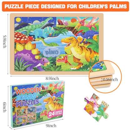 4 Packs 24 PCs Wooden Puzzles for Kids Ages 3-5, Montessori Toddler Jigsaw Puzzles, Preschool Educational Toys Gifts for Children Ages 4-8, Puzzles Boards Toys Gifts Easter Basket Stuffers - style: Animal