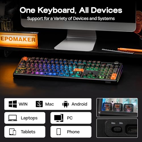 EPOMAKER TH108 V2 PRO Full Size Mechanical Keyboard with Screen&Knob, 10000mAh, BT/2.4Ghz, Mac Modifier PBT Keycap, Hot Swap, RGB, Gasket, Wireless Gaming Keyboard for Mac/PC (Black, Sea Salt Silent) - color: Black, size: Sea Salt Silent
