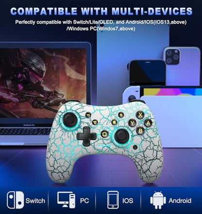 Switch 2 Controller with Hall Joystick for Nintendo Switch/Lite/OLED, Gammeefy Wireless Switch Pro Controller Compatible with Android/iOS, 9 Color Adjustable LED Switch Remote with Turbo, Macro, KeyLinker App - color: White