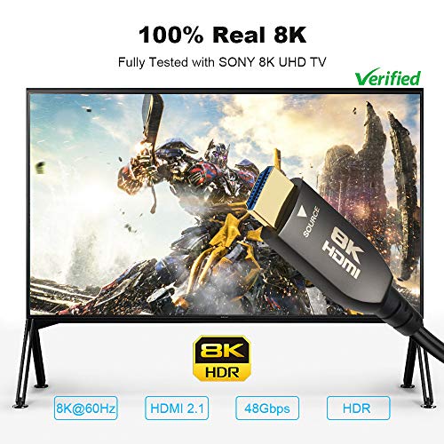 Real 8K HDMI Fiber Optic Cable 100ft, Ultra High Speed 48Gbps HDMI 2.1 Over Fiber, Supports 10K, 8K@60Hz, 4K@144Hz/120Hz/60Hz, HDCP 2.2 & 2.3, 4:4:4,eARC, Dynamic HDR 10, 3D(100ft) - size: 100 feet (Fiber HDMI)