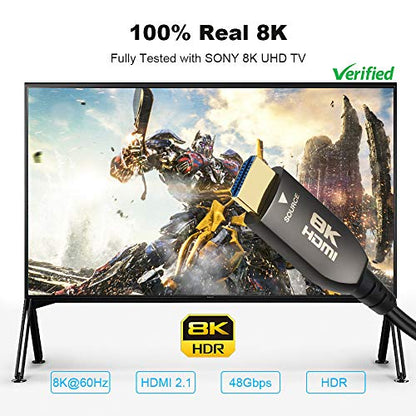 Real 8K HDMI Fiber Optic Cable 100ft, Ultra High Speed 48Gbps HDMI 2.1 Over Fiber, Supports 10K, 8K@60Hz, 4K@144Hz/120Hz/60Hz, HDCP 2.2 & 2.3, 4:4:4,eARC, Dynamic HDR 10, 3D(100ft) - size: 100 feet (Fiber HDMI)