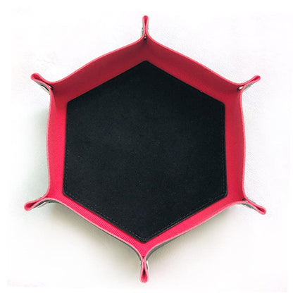 BESCON DICE Hexagon Folding PU Leather & Velvet Dice Tray, Portable Dice Holder for DND, RPG, MTG, & Other Table Games, Black & Red - color: Red&black